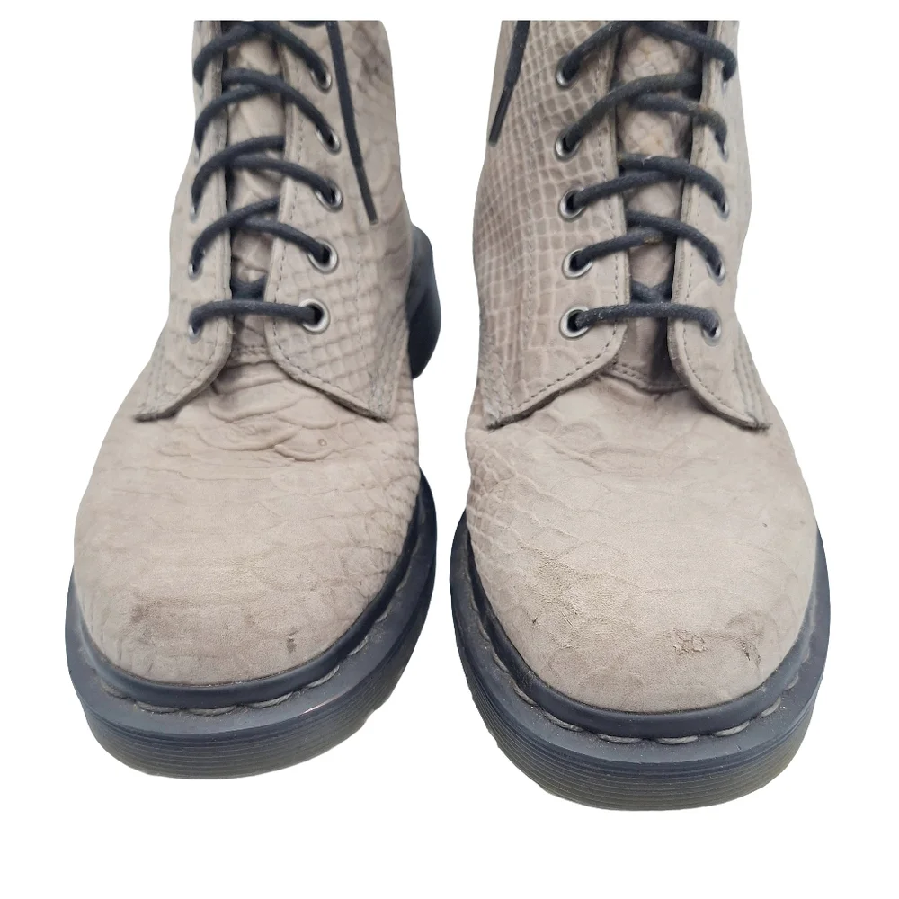 Dr Doc Martens 1460 Textured Snake-Embossed 8 Eye Combat Moto Boots - Picture 3 of 12